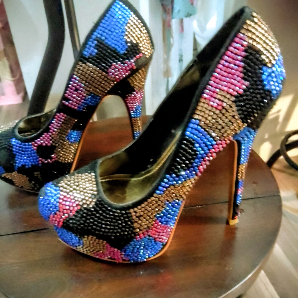 Alba Black and Blue Rhinestone Heels